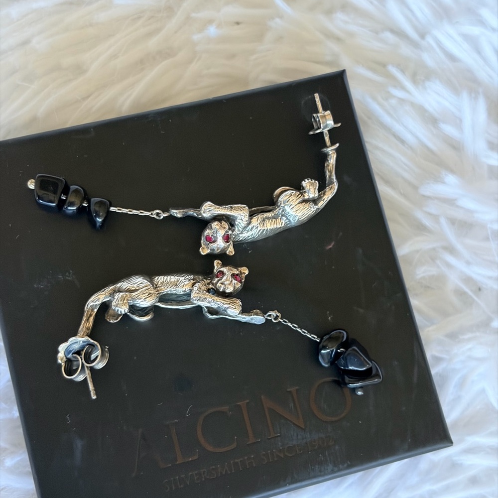 ALCINO Elegant Silver and Black Dangle Earrings gently pre-owned